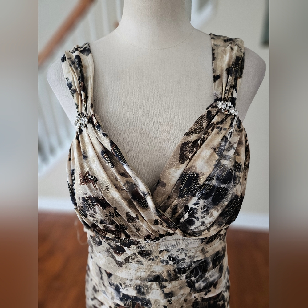 VTG R&M Richards Metallic Animal Print Evening Dress Size 14 - Picture 3 of 5